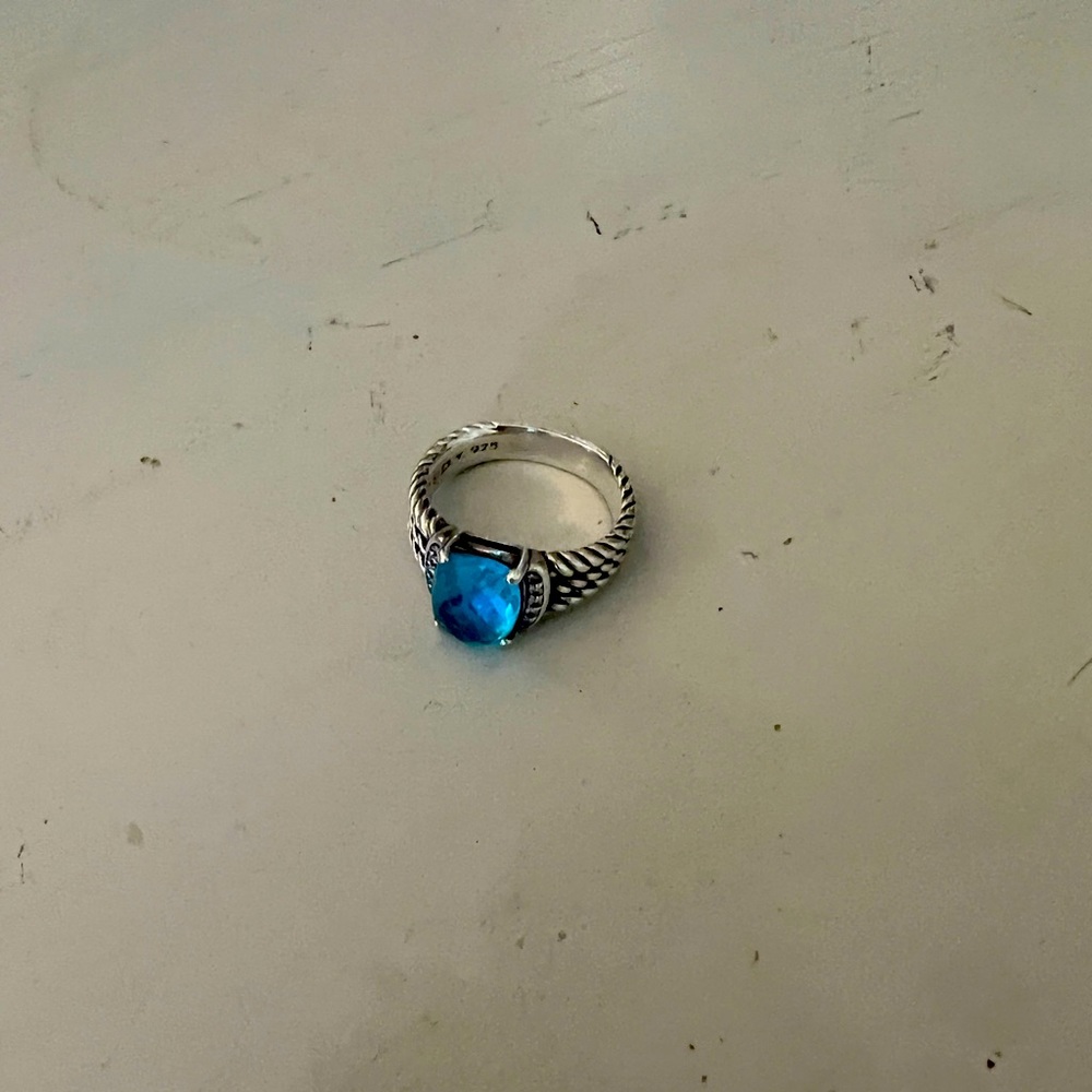 David Yurman Petite Wheaton Diamond Blue Topaz Sz 6